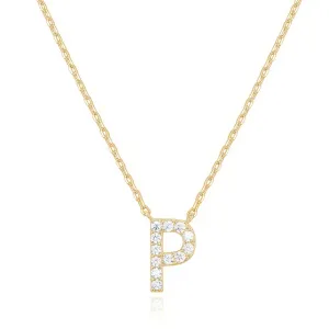 14k Yellow Gold Created White Sapphire Initial P Letter Pendant Necklace Plated