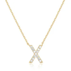 14k Yellow Gold Created White Sapphire Initial X Letter Pendant Necklace Plated