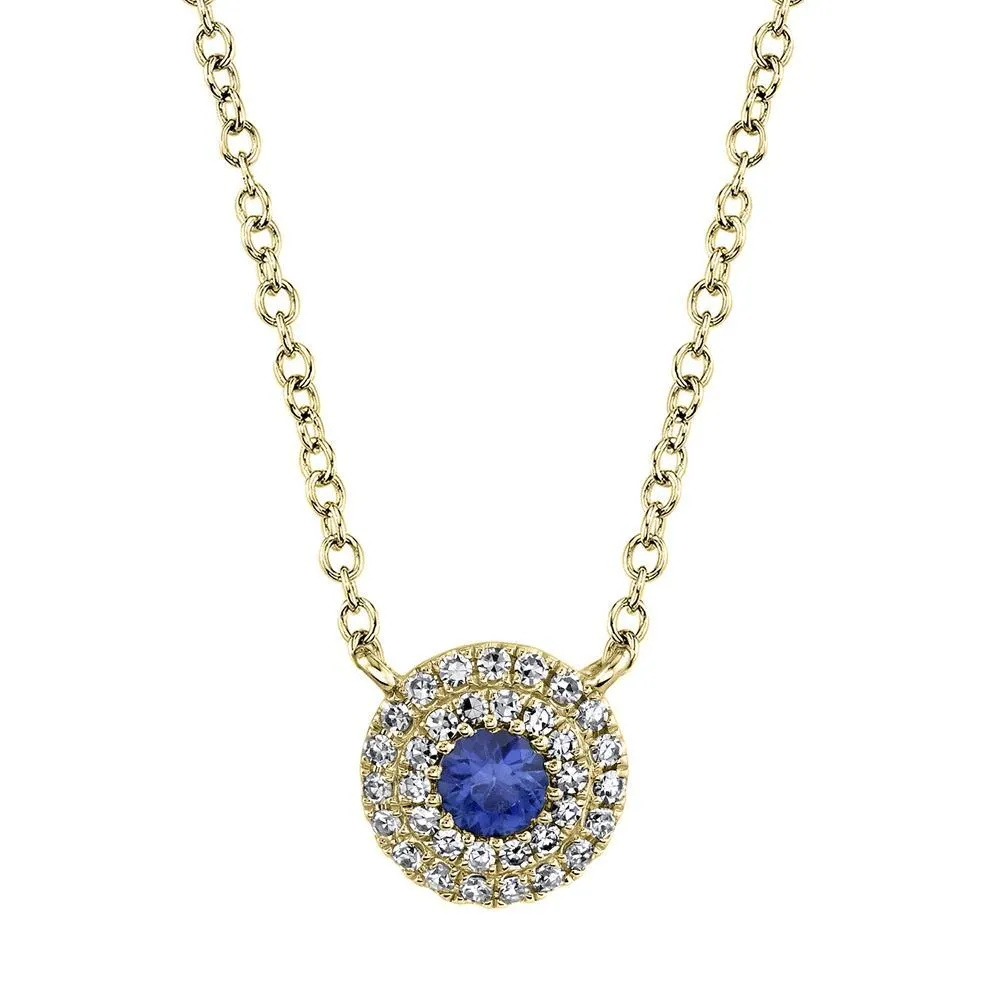 14K Yellow Gold Diamond   Blue Sapphire Necklace