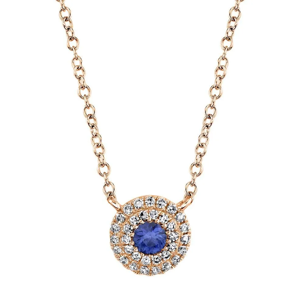 14K Yellow Gold Diamond   Blue Sapphire Necklace