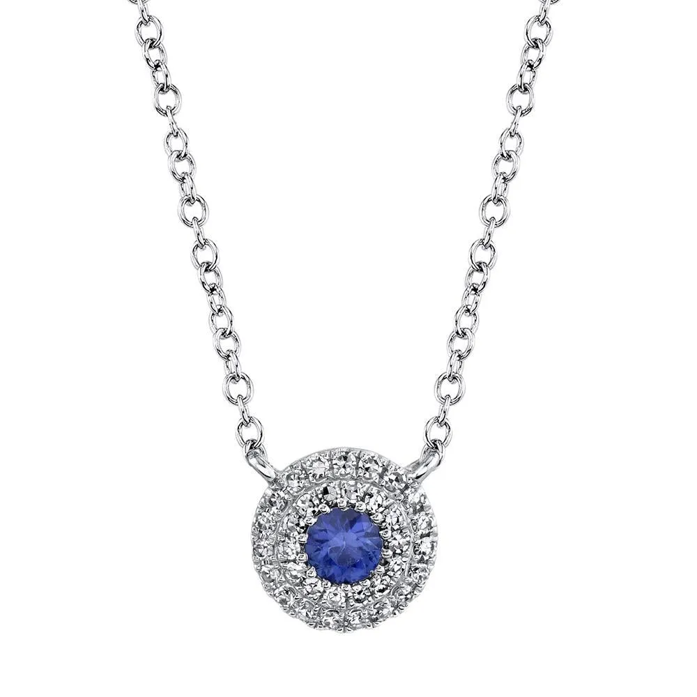 14K Yellow Gold Diamond   Blue Sapphire Necklace
