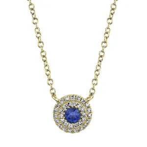 14K Yellow Gold Diamond   Blue Sapphire Necklace