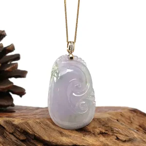 14k Yellow Gold Genuine Burmese Light Lavender Jadeite Happiness and Safety (Fu & Ping An) Pendant Necklace