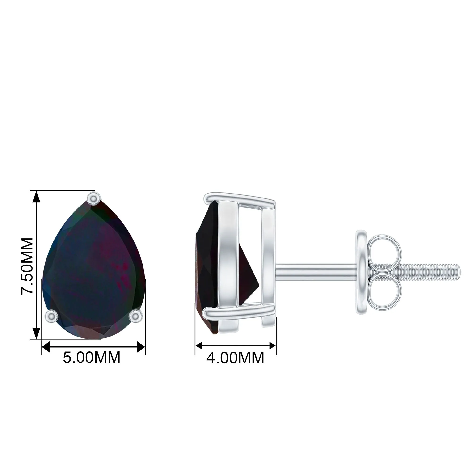 1.50 CT Pear Shape Black Opal Solitaire Stud Earrings