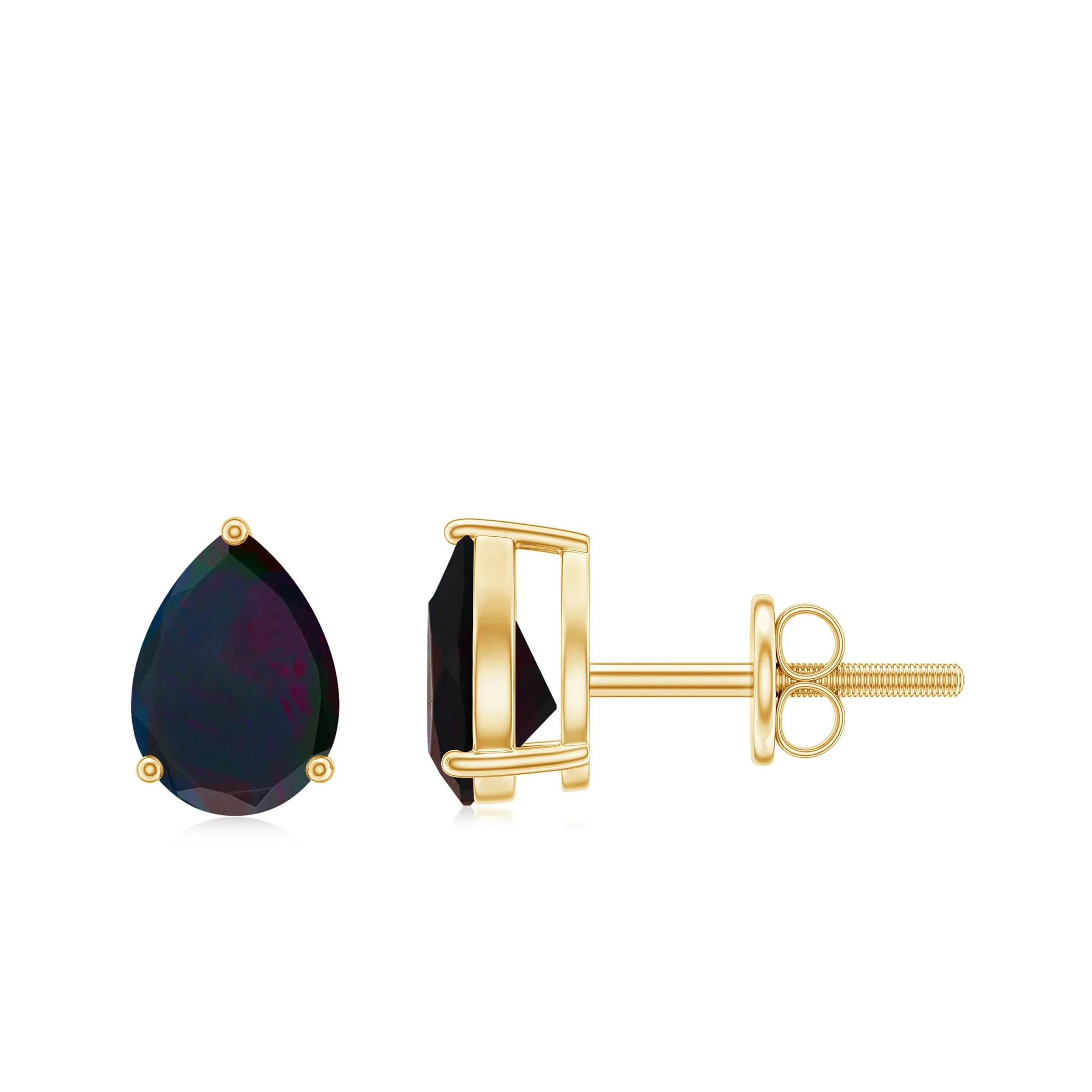 1.50 CT Pear Shape Black Opal Solitaire Stud Earrings
