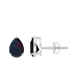 1.50 CT Pear Shape Black Opal Solitaire Stud Earrings