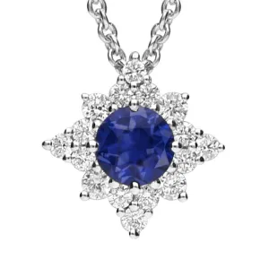 18ct White Gold 0.38ct Sapphire 0.13ct Diamond Star Cluster Necklace D