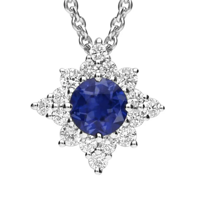 18ct White Gold 0.38ct Sapphire 0.13ct Diamond Star Cluster Necklace D