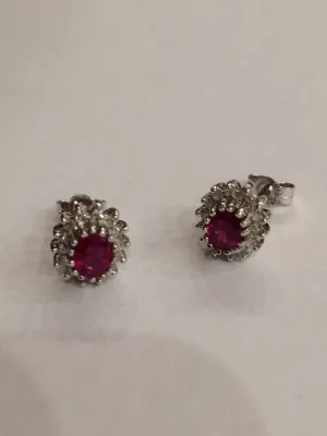 18CT WHITE GOLD DIAMOND & RUBY EARRINGS 09062014