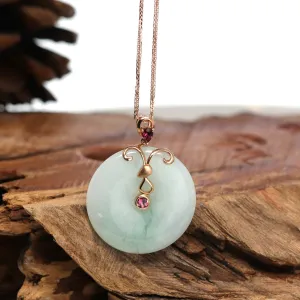 18k Rose Gold Genuine Burmese Jadeite Constellation (Aries) Necklace Pendant with Tourmaline