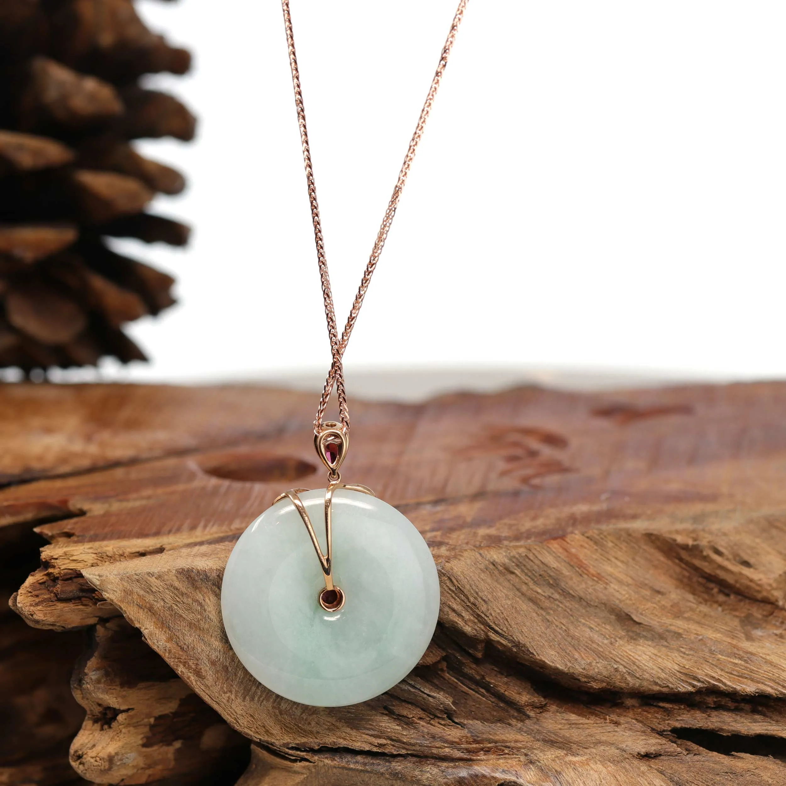 18k Rose Gold Genuine Burmese Jadeite Constellation (Aries) Necklace Pendant with Tourmaline