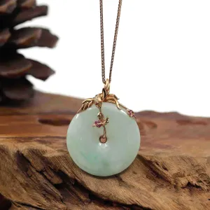 18k Rose Gold Genuine Burmese Jadeite Lucky Kou Kou Pendant Necklace With AA Ruby