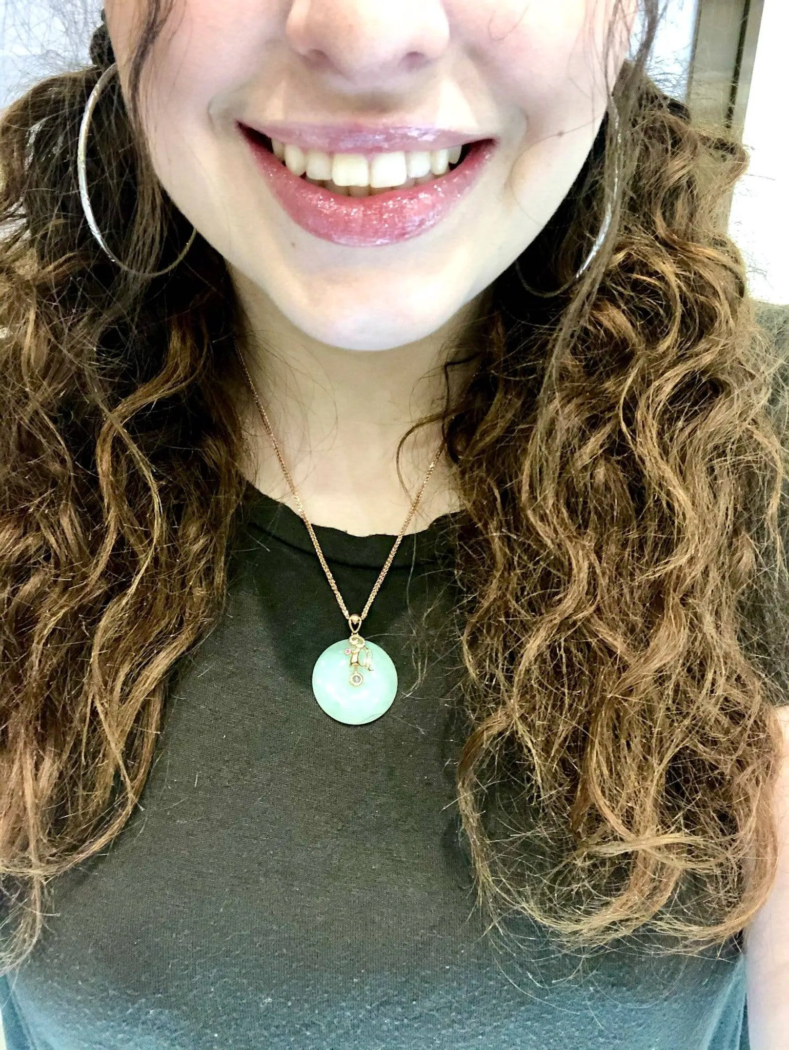18k Rose Gold Genuine Jadeite Constellation (Virgo) Necklace Pendant with Diamonds & Ruby