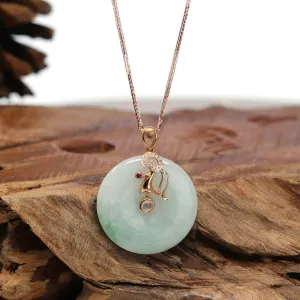 18k Rose Gold Genuine Jadeite Constellation (Virgo) Necklace Pendant with Diamonds & Ruby
