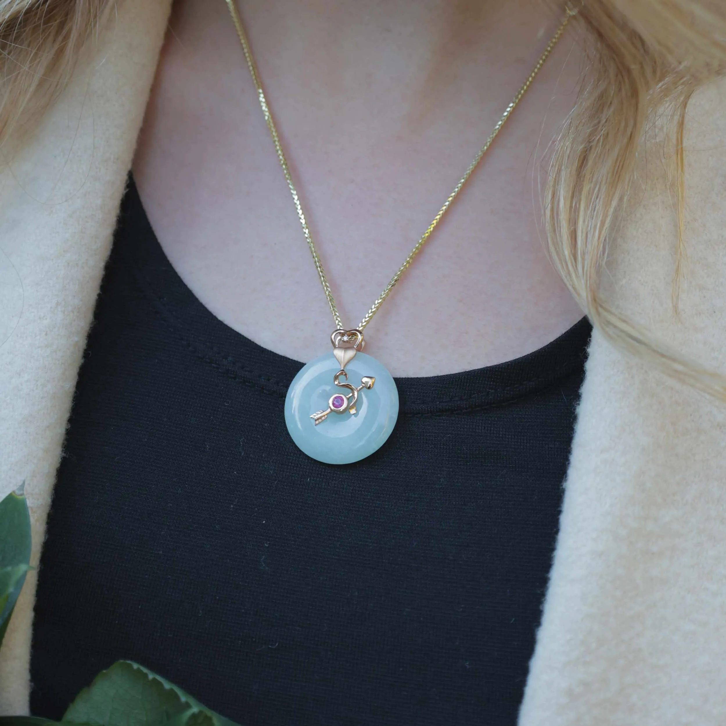 18k Rose Gold Genuine Jadeite Jade 12 Zodiac Signs (Sagittarius) Necklace