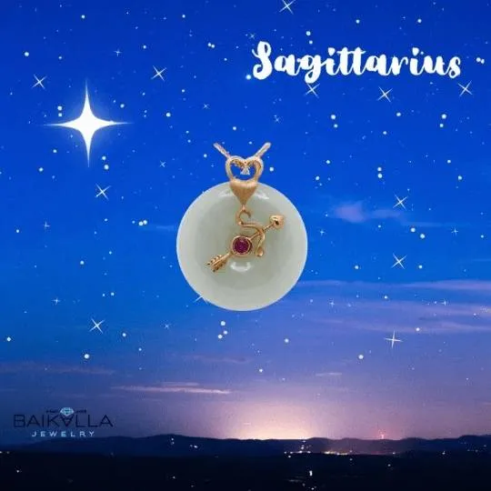 18k Rose Gold Genuine Jadeite Jade 12 Zodiac Signs (Sagittarius) Necklace