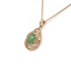 18k Rose Gold Jadeite Jade Diamond Pendant Necklace