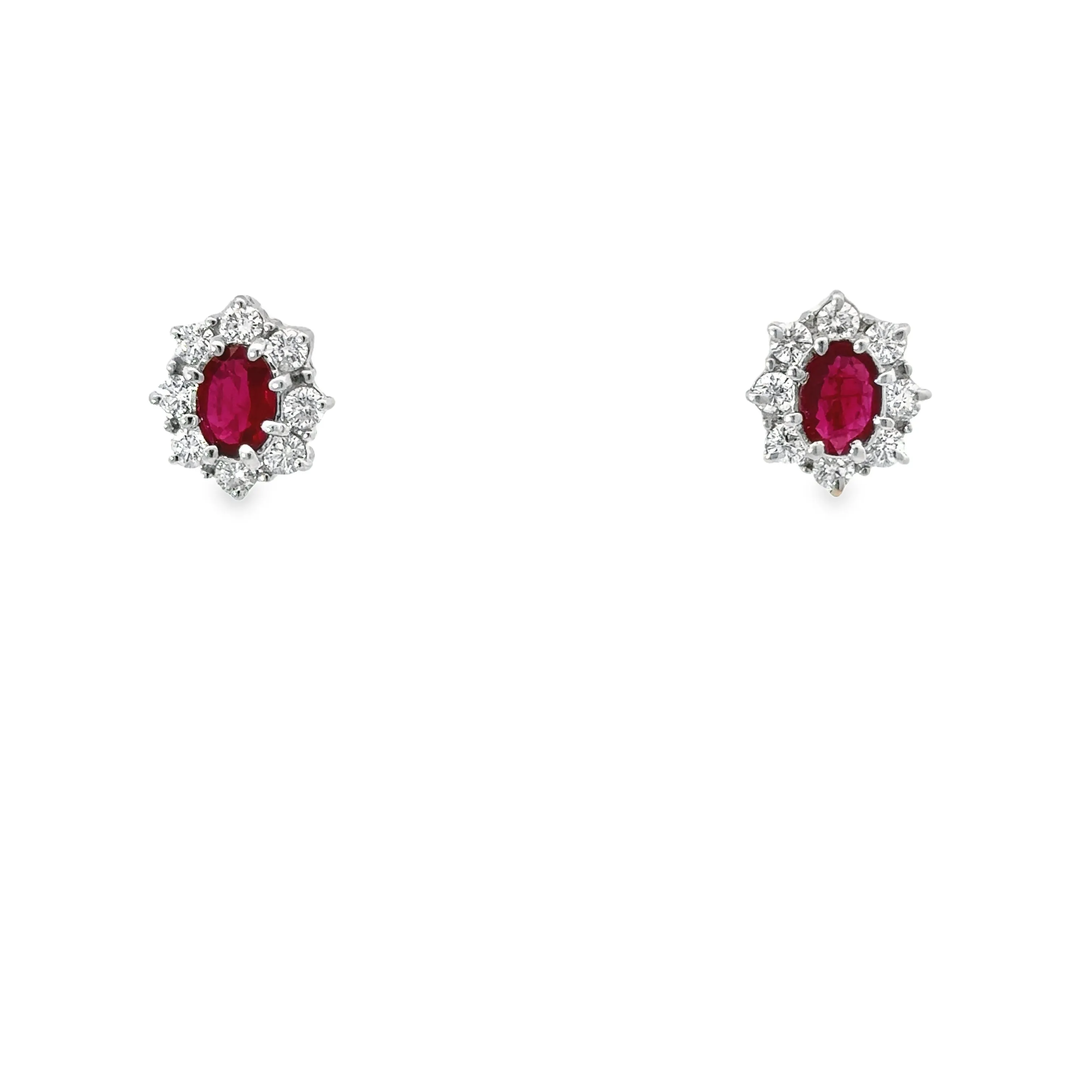 18K WHITE GOLD 2.00 CTW OVAL RUBY DIAMOND HALO EARRINGS