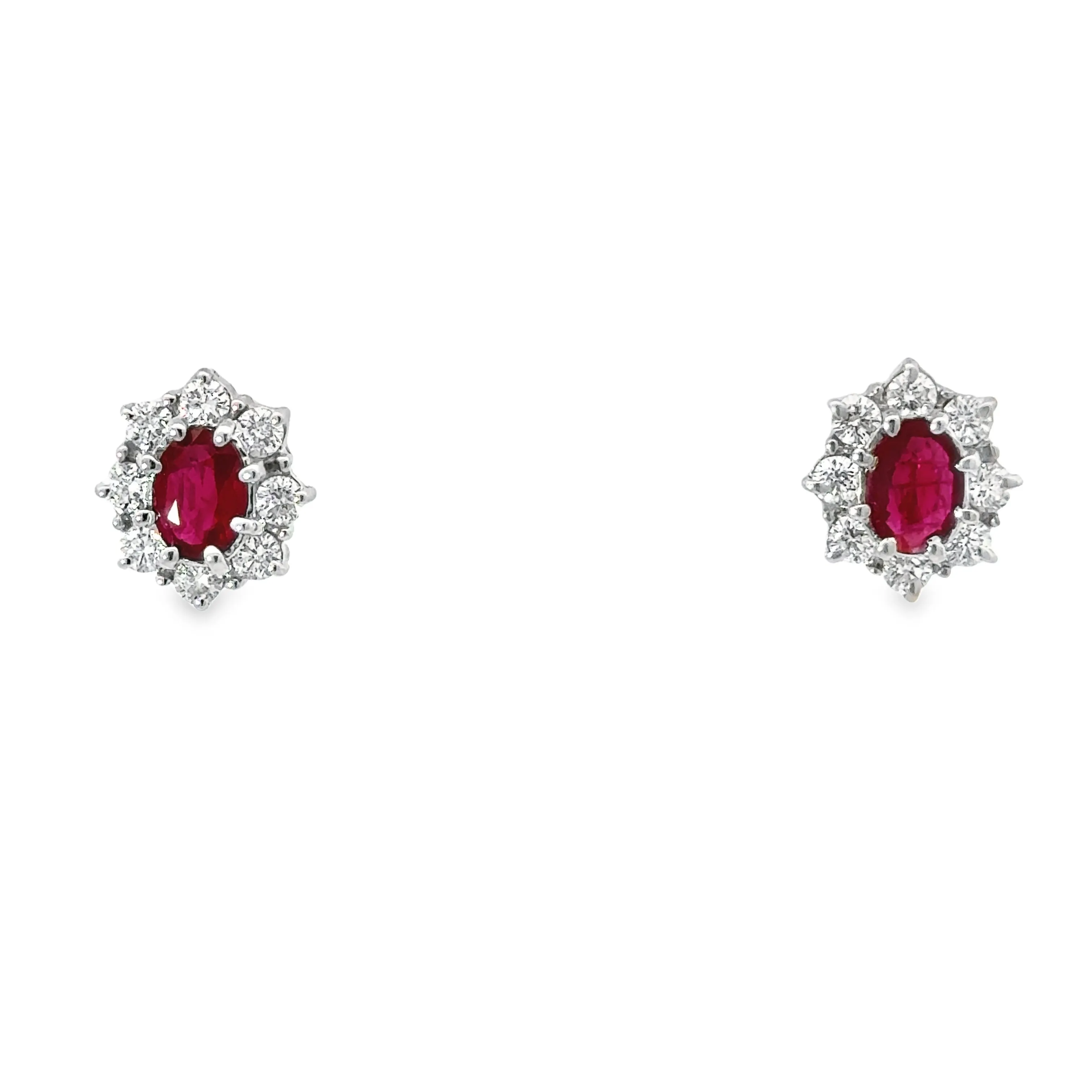 18K WHITE GOLD 2.00 CTW OVAL RUBY DIAMOND HALO EARRINGS