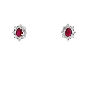18K WHITE GOLD 2.00 CTW OVAL RUBY DIAMOND HALO EARRINGS
