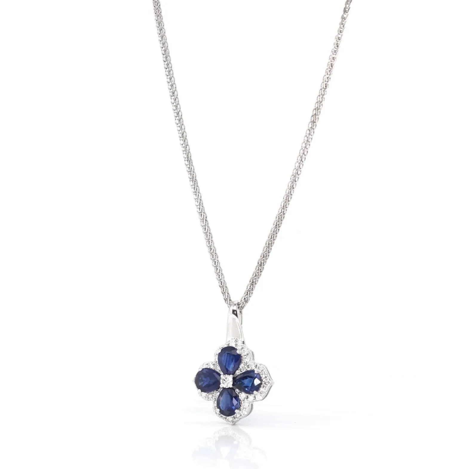 18k White Gold Natural Blue Sapphire 4 Stone Necklace With Diamonds