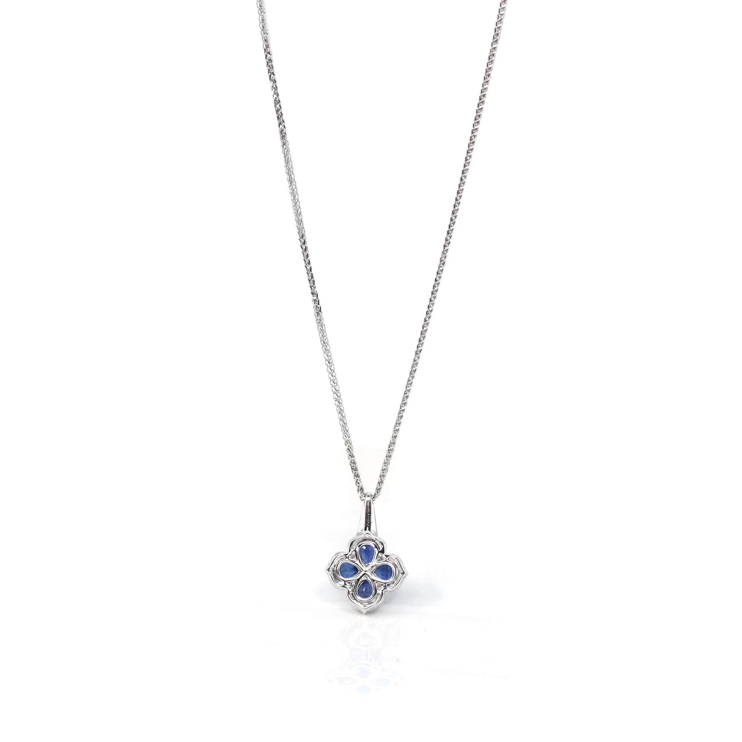 18k White Gold Natural Blue Sapphire 4 Stone Necklace With Diamonds