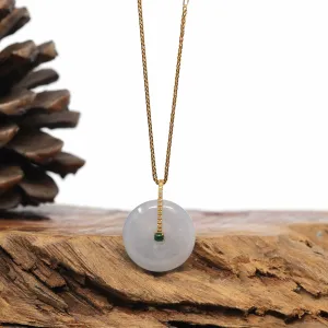 18K Yellow Gold "Good Luck Button" Necklace Ice Jadeite Jade Pendant Necklace