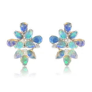 18kt White Gold Opal & Diamond Flower style earrings