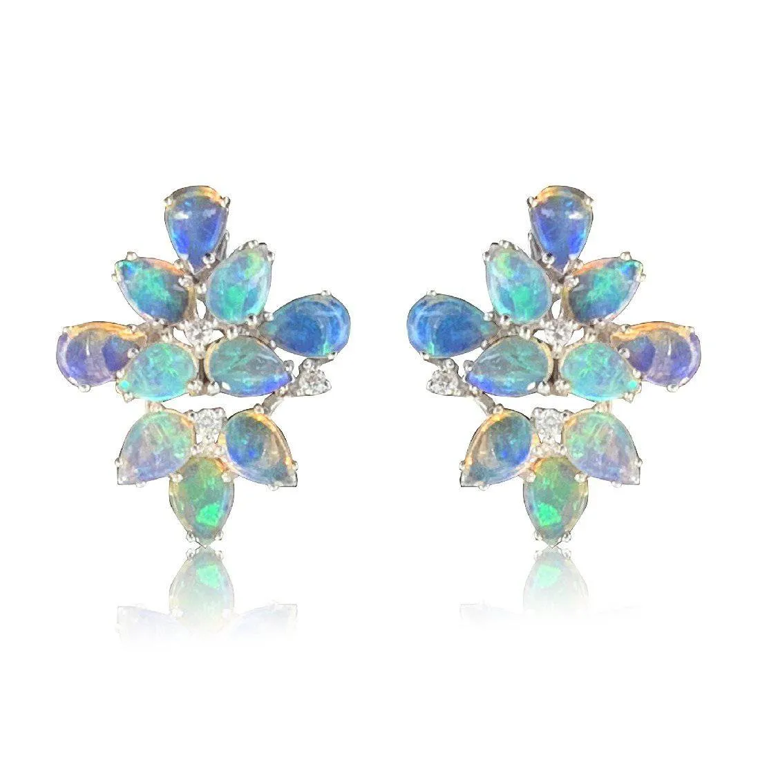 18kt White Gold Opal & Diamond Flower style earrings