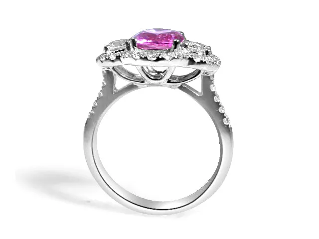 2.09ct Pink Sapphire Three Stone and Diamond Ring