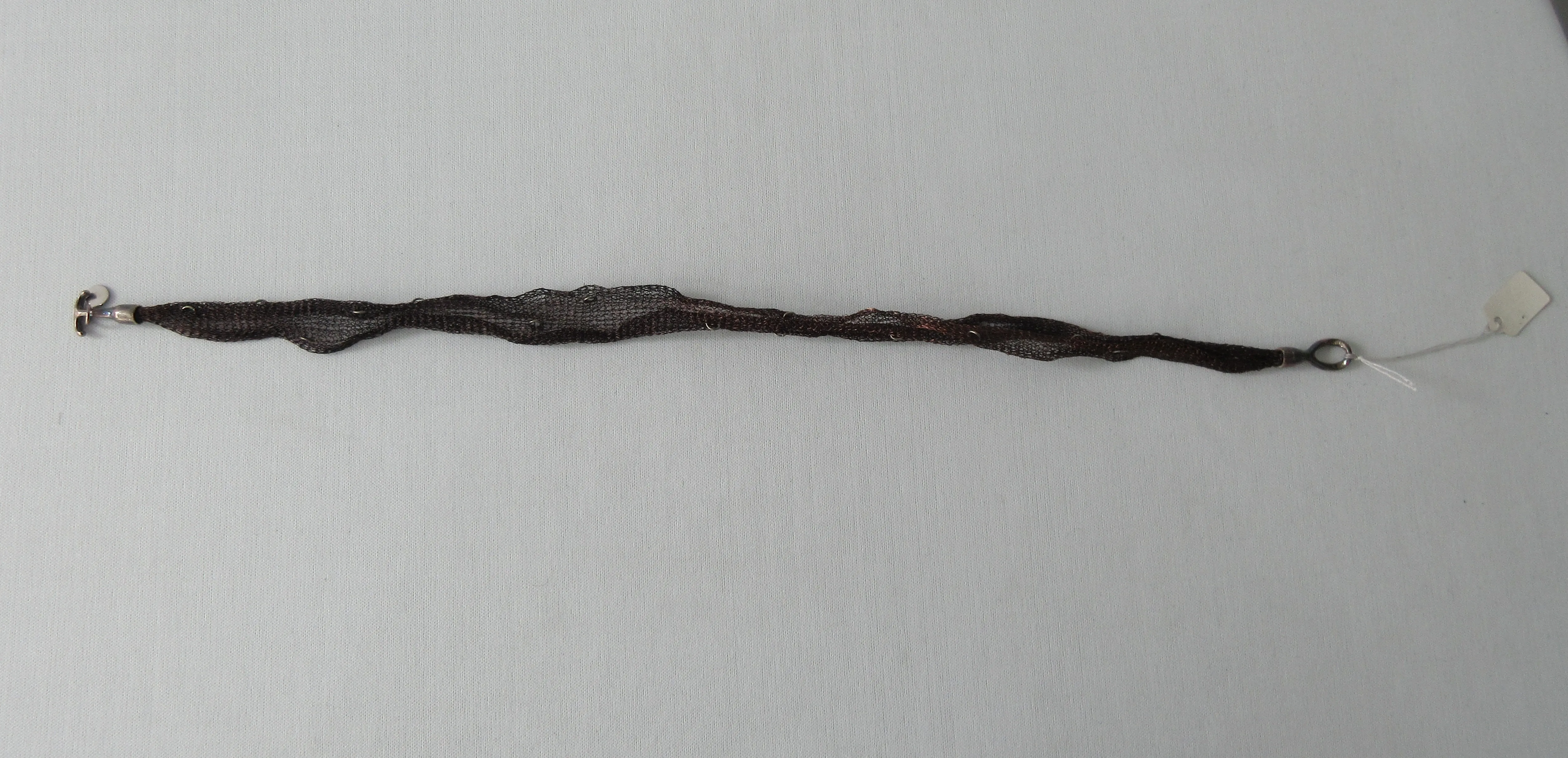 20A65C -Dark Brown Scrunched Ribbon with Metal Rings Choker
