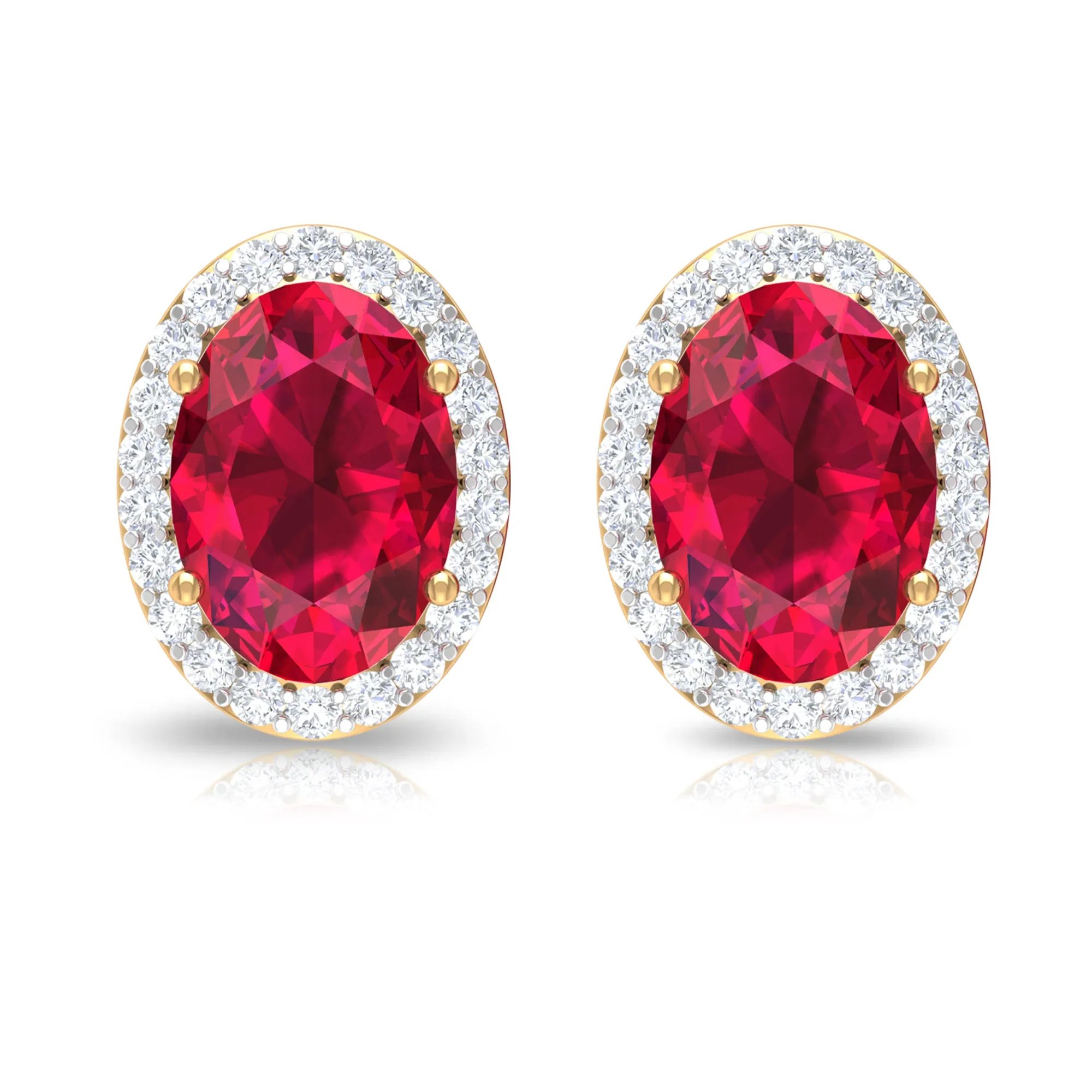 3.25 CT Created Ruby and Diamond Halo Stud Earrings