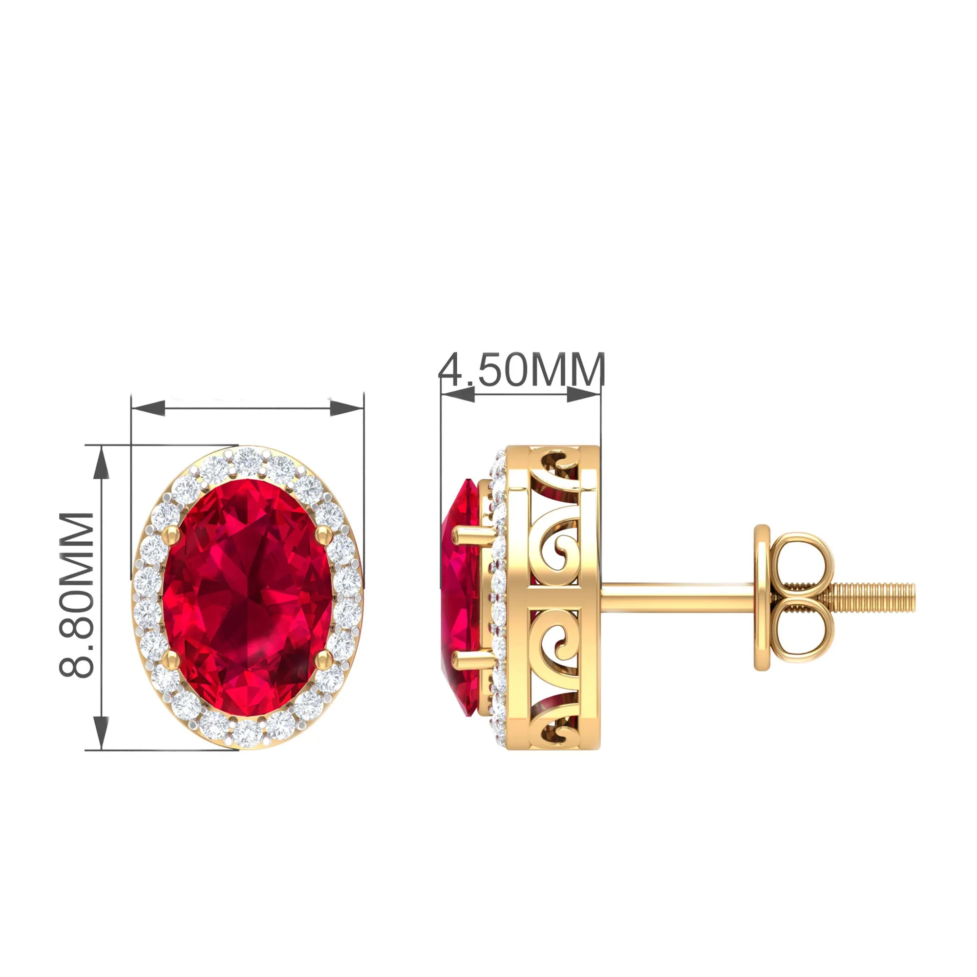 3.25 CT Created Ruby and Diamond Halo Stud Earrings