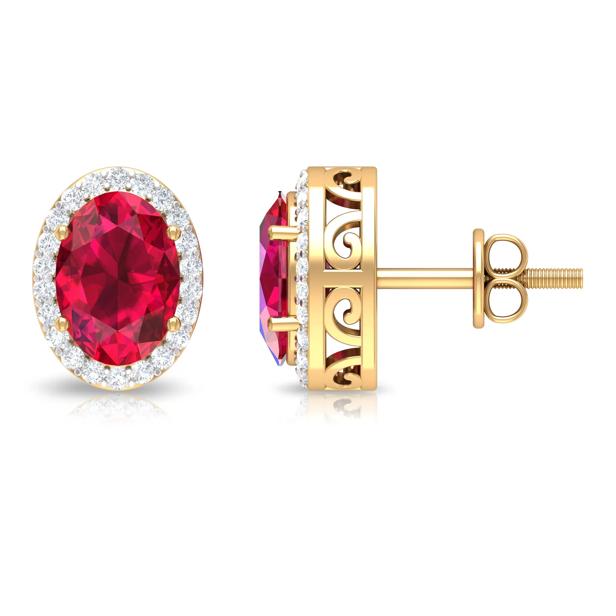 3.25 CT Created Ruby and Diamond Halo Stud Earrings