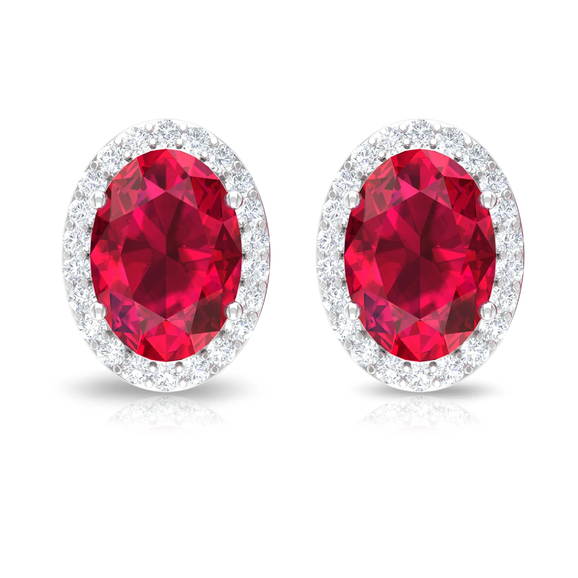 3.25 CT Created Ruby and Diamond Halo Stud Earrings