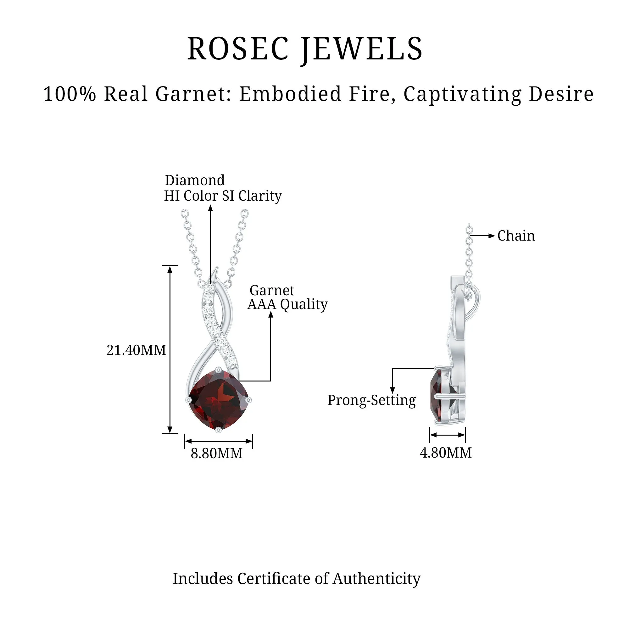 3.50 CT Garnet Solitaire Infinity Necklace with Diamond