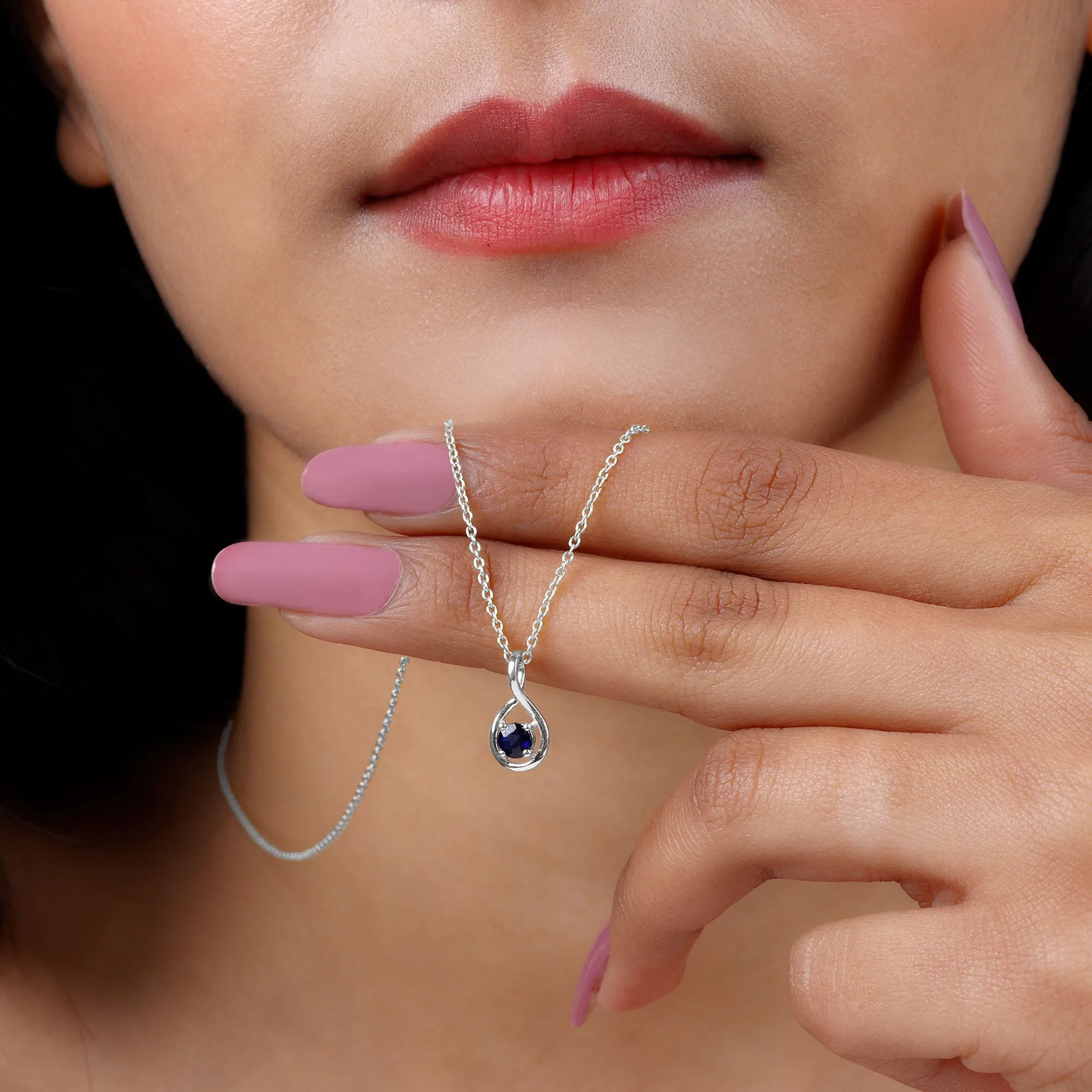 4 MM Round Cut Blue Sapphire Solitaire Gold Teardrop Pendant