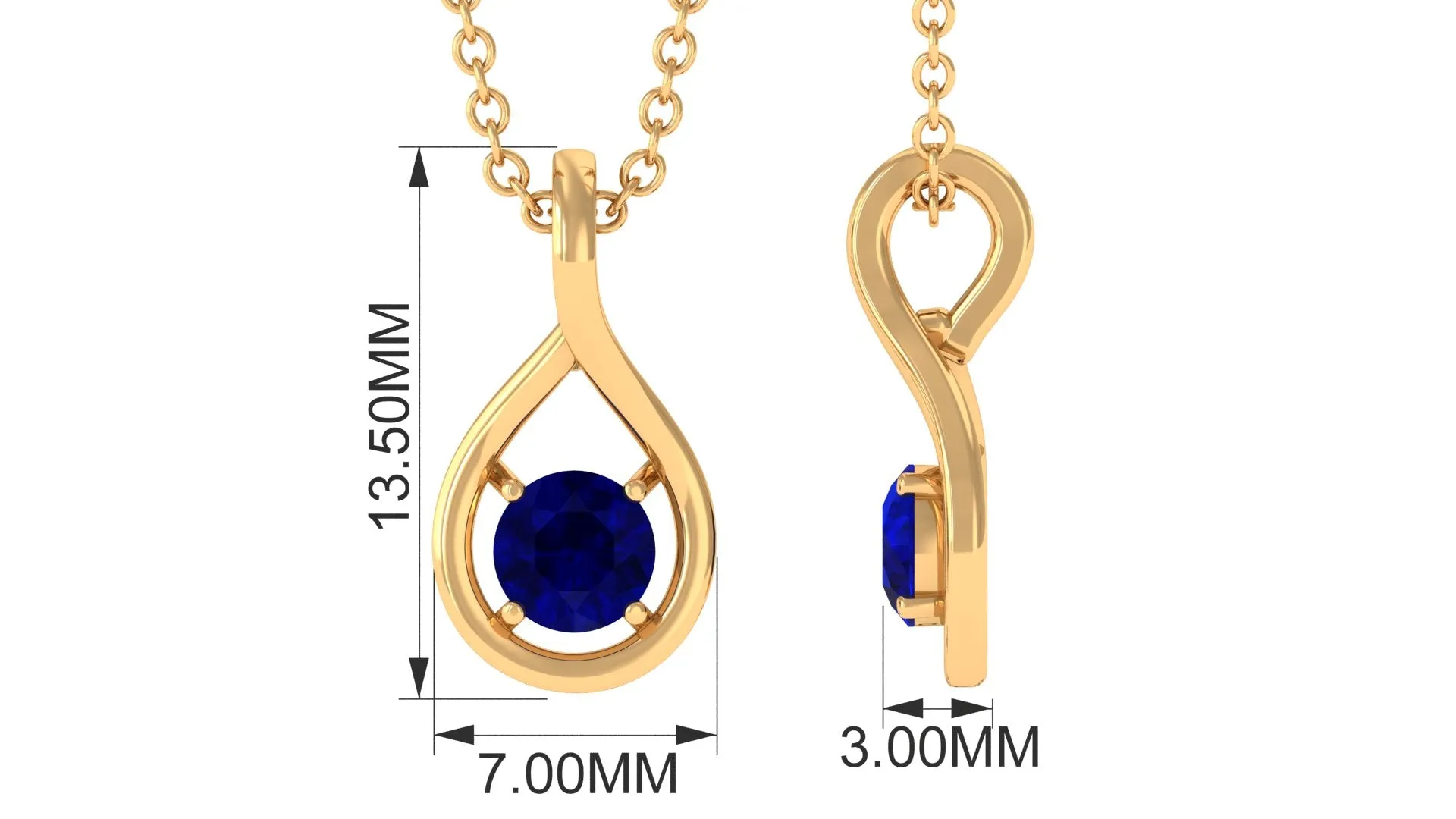 4 MM Round Cut Blue Sapphire Solitaire Gold Teardrop Pendant