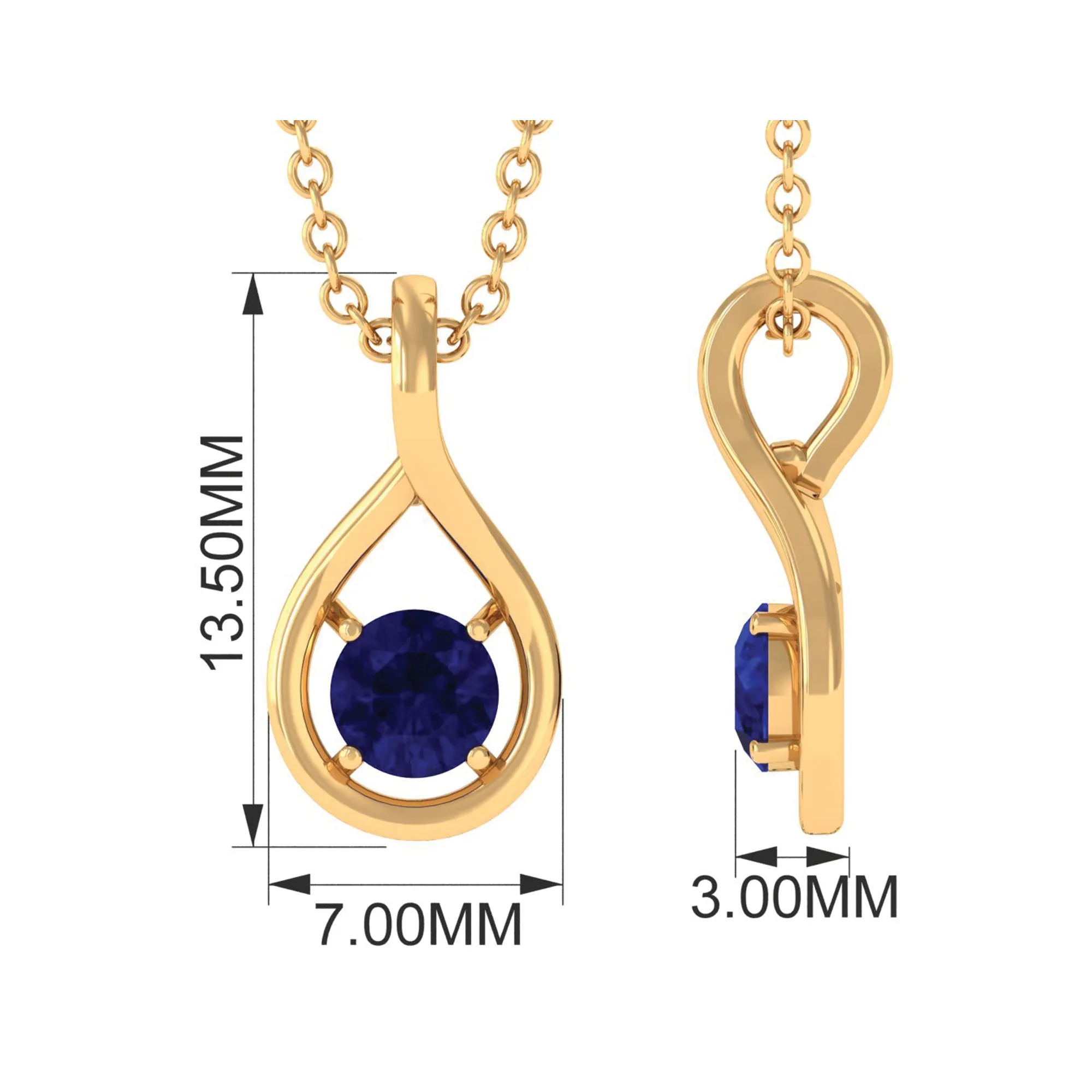 4 MM Round Cut Blue Sapphire Solitaire Gold Teardrop Pendant