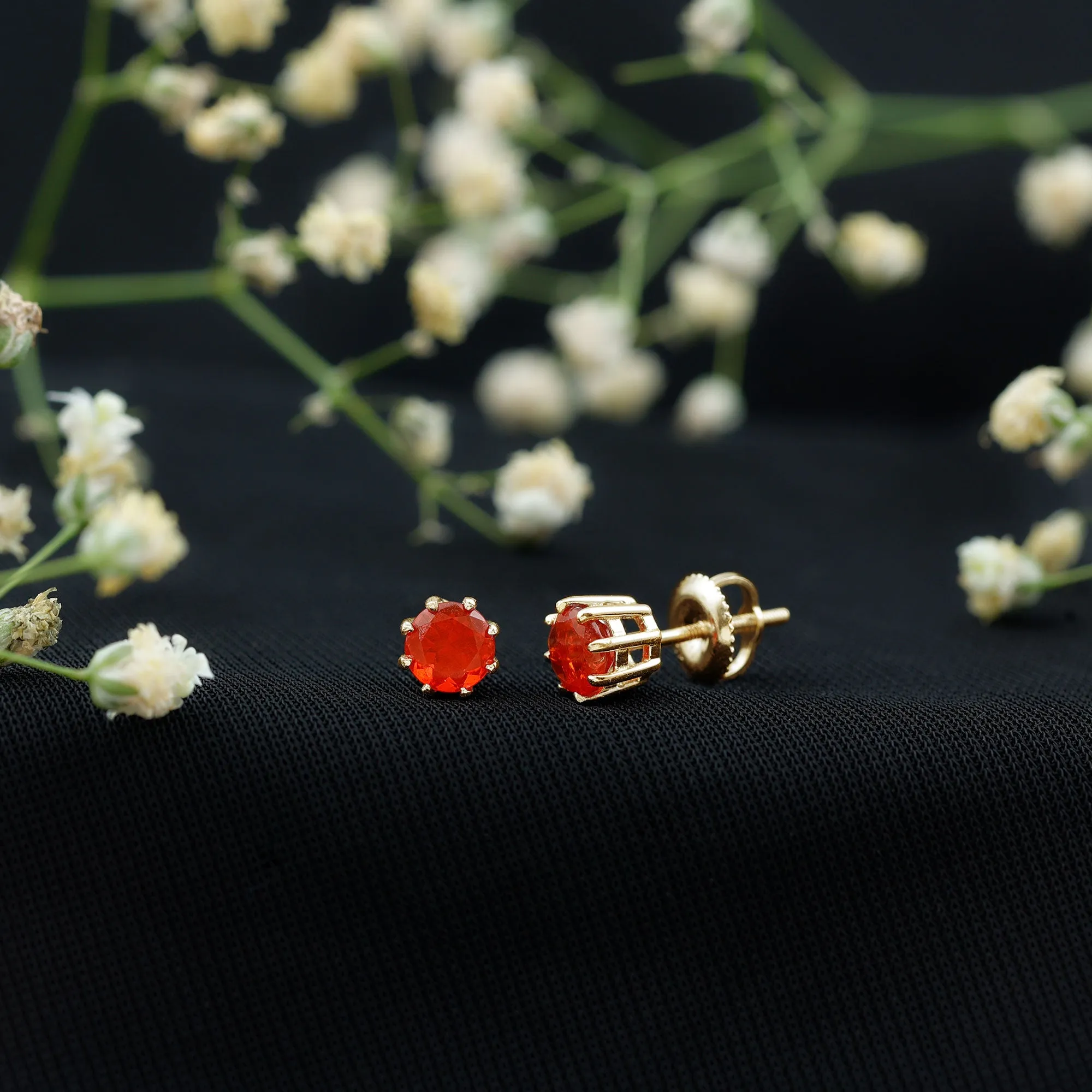4.5 MM Natural Fire Opal Solitaire Stud Earrings in 8 Claw Prong Setting