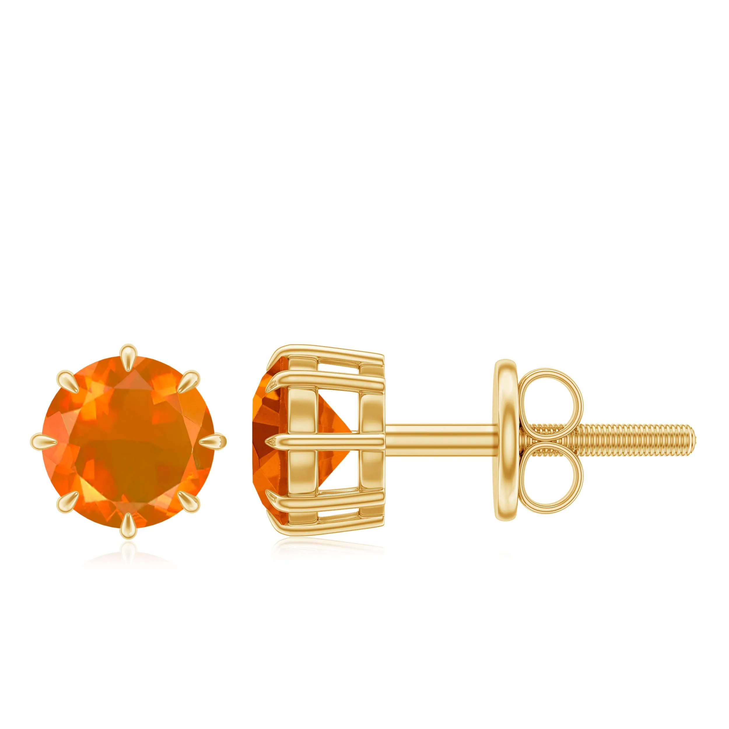 4.5 MM Natural Fire Opal Solitaire Stud Earrings in 8 Claw Prong Setting