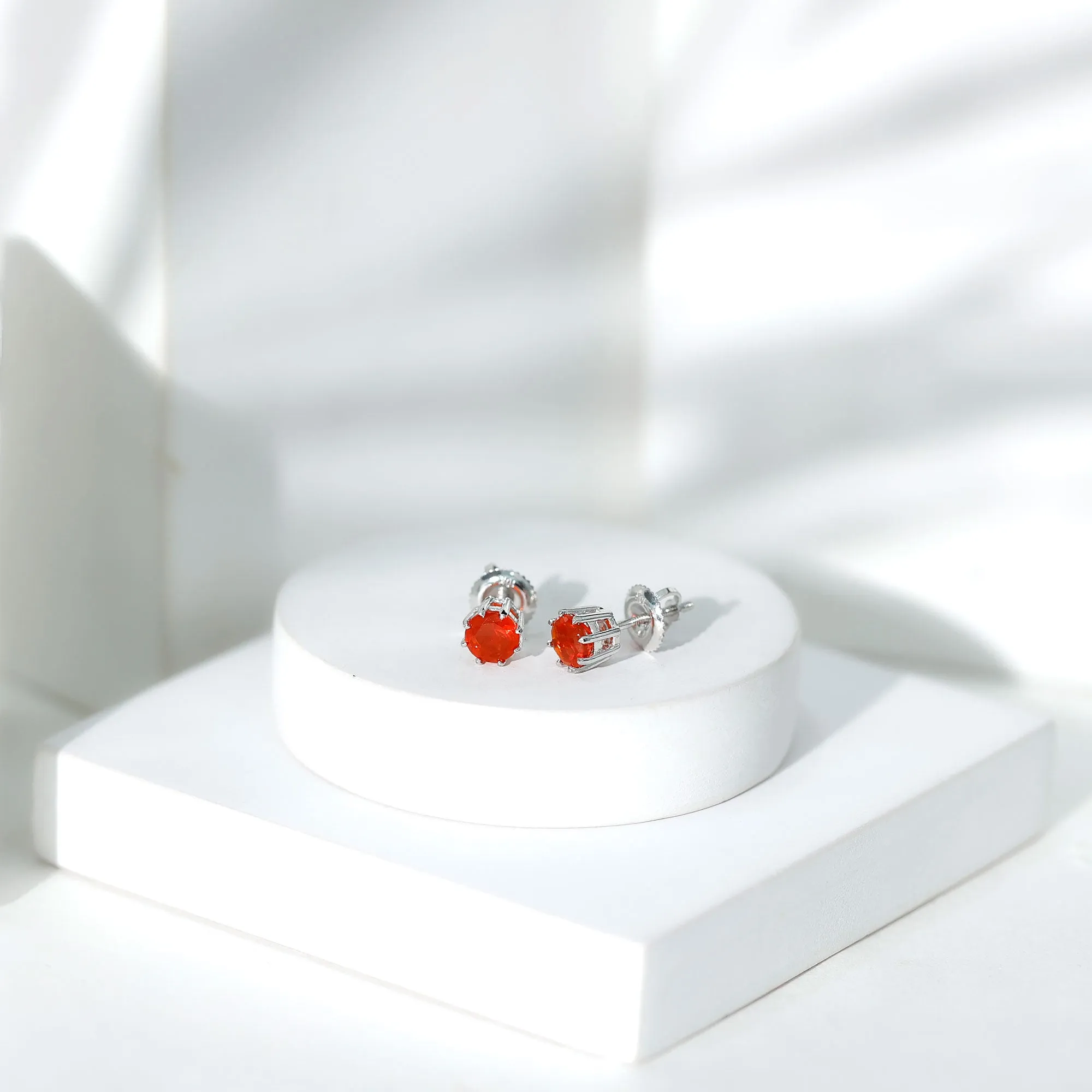 4.5 MM Natural Fire Opal Solitaire Stud Earrings in 8 Claw Prong Setting