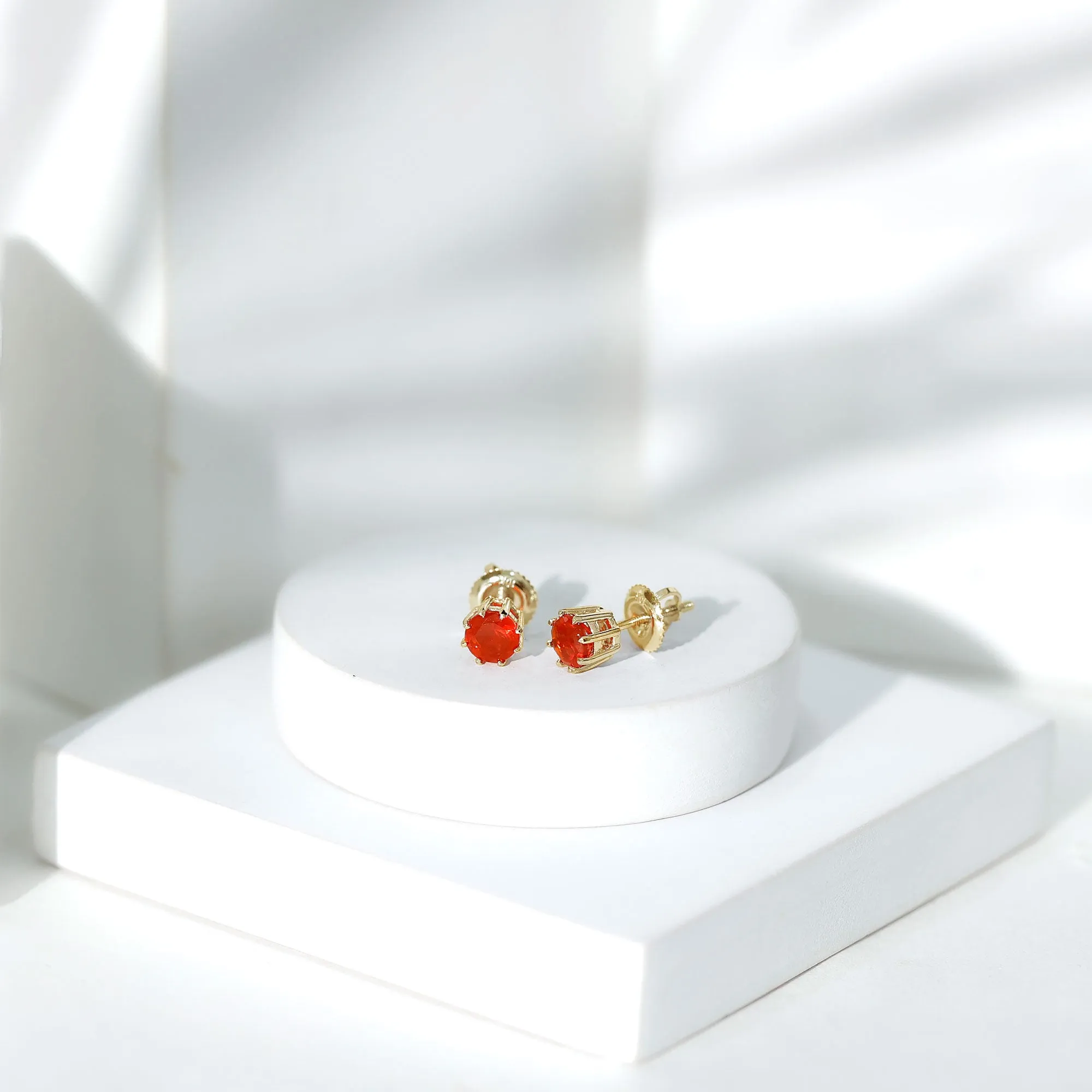 4.5 MM Natural Fire Opal Solitaire Stud Earrings in 8 Claw Prong Setting