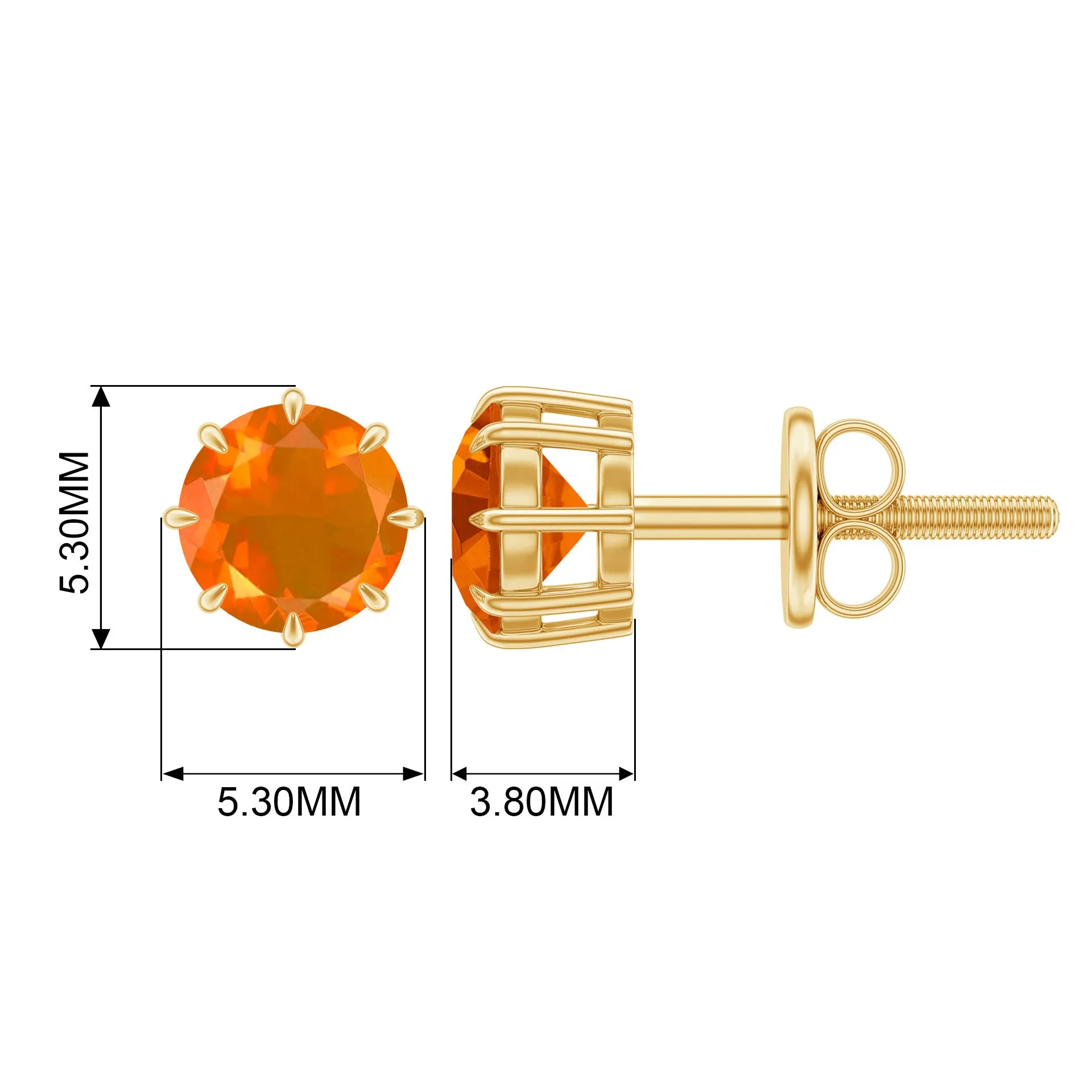 4.5 MM Natural Fire Opal Solitaire Stud Earrings in 8 Claw Prong Setting