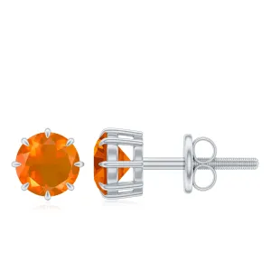 4.5 MM Natural Fire Opal Solitaire Stud Earrings in 8 Claw Prong Setting