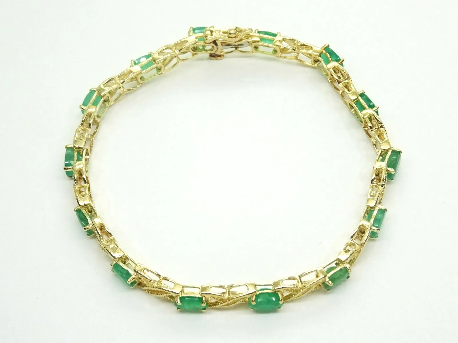 6ct tw Oval Natural Emerald Filigree Tennis Bracelet 14k Gold 7"