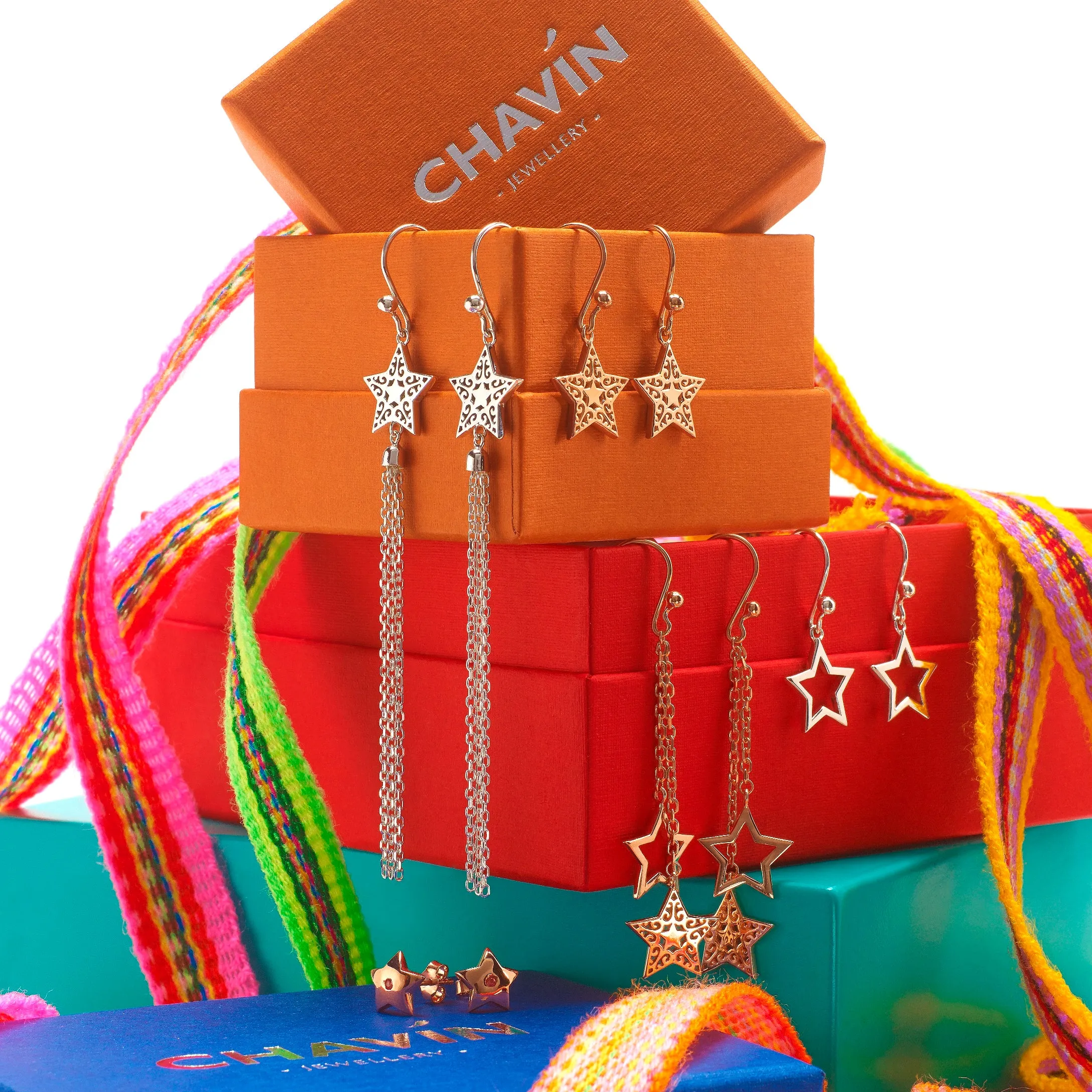 75%   DISCOUNT  Glittering Filigree 18ct Rose Gold Vermeil Tassel Star Necklace
