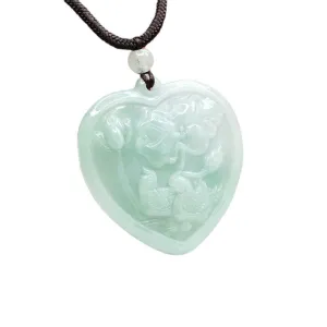 A Necklace Jewelry with Love Pendant Made of Natural Burma A Jade
