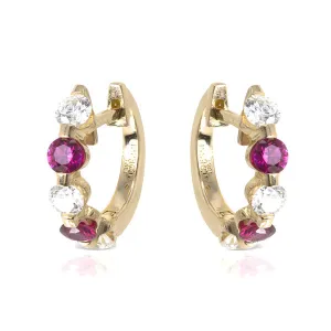 Addessi Diamond & Ruby Huggie Earrings