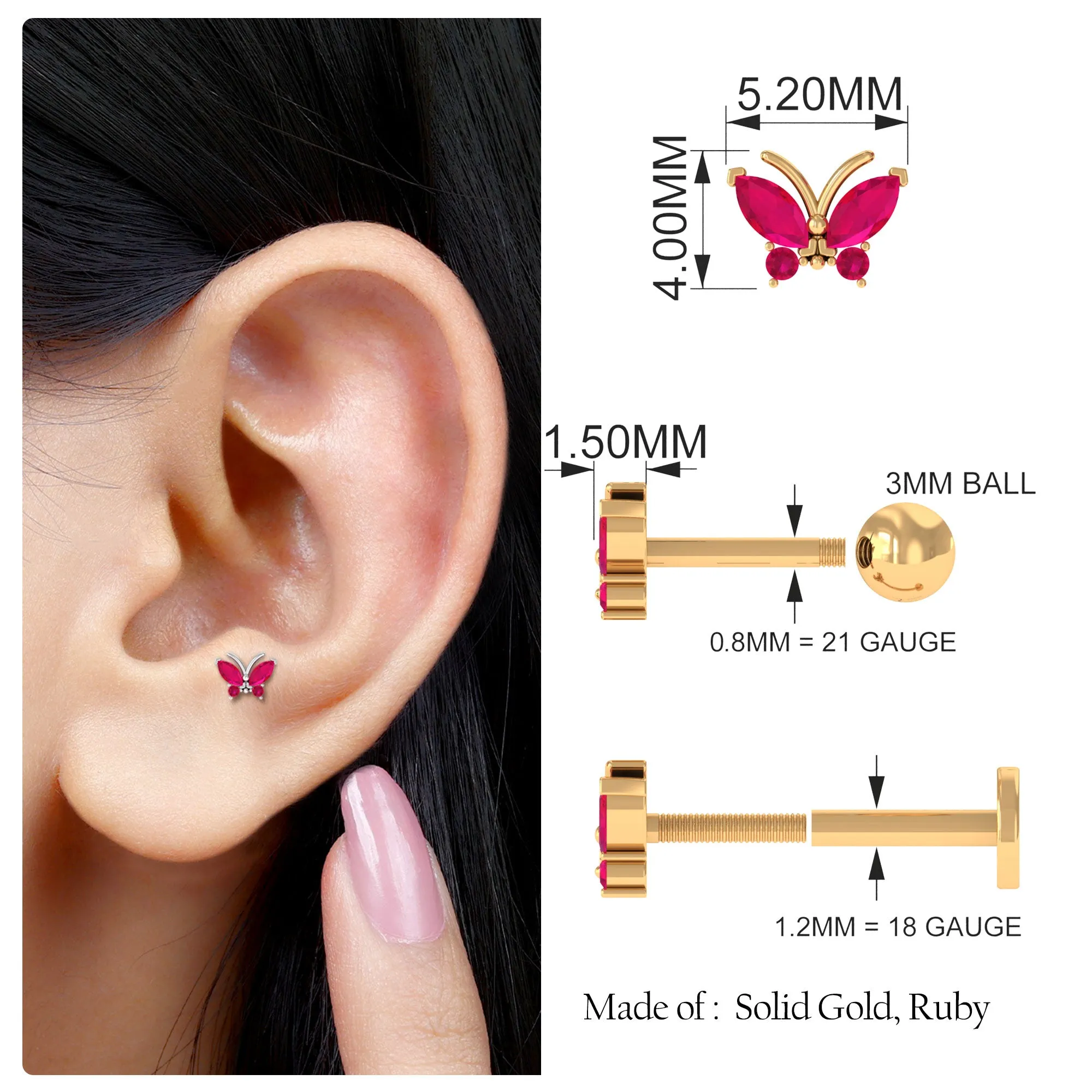 Adorable Marquise Ruby Butterfly Conch Earring